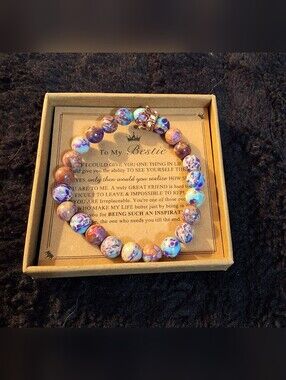Bestie Purple Turquoise Agate Stretch Bracelet with Gold Crown Charm